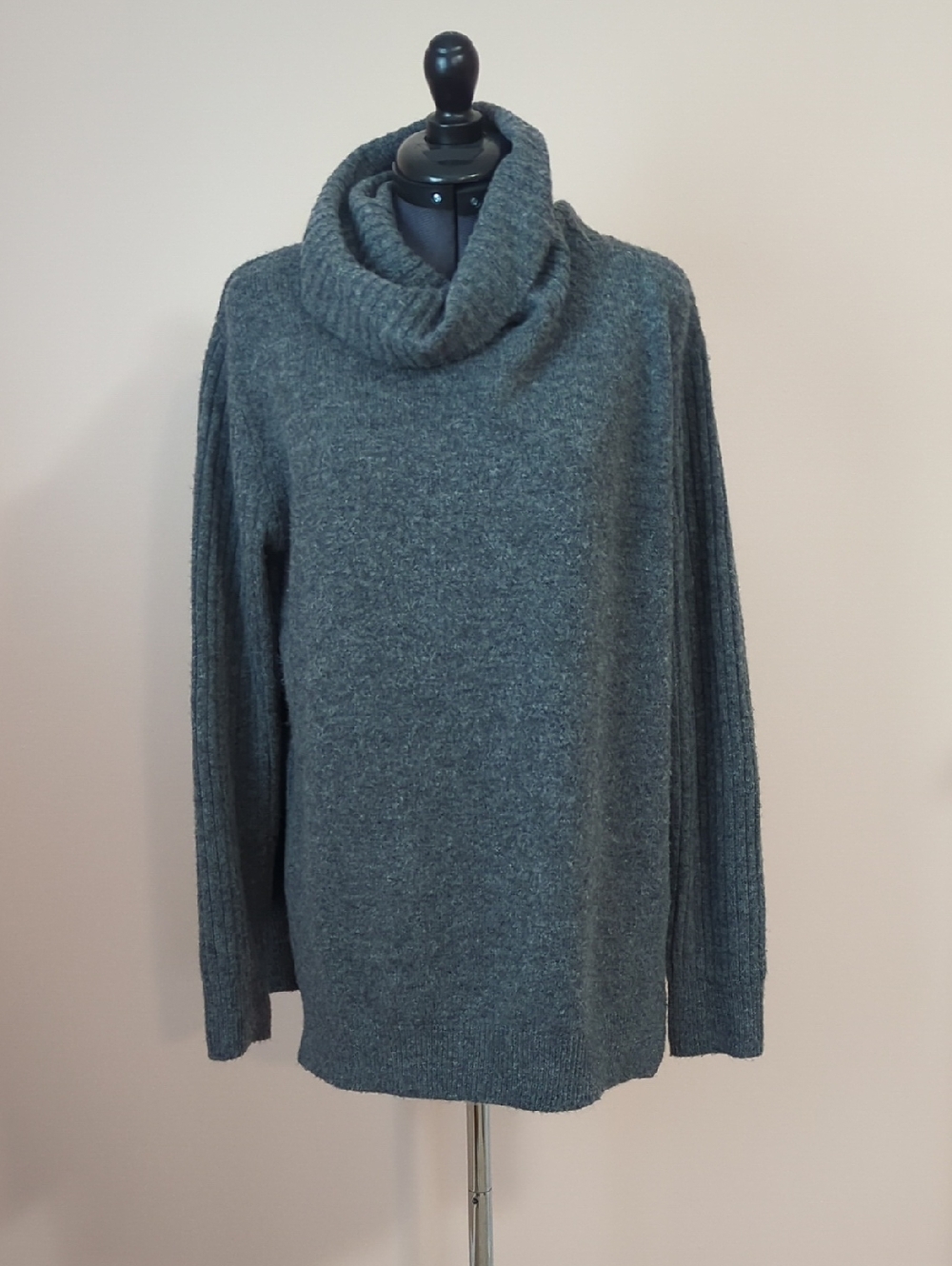 Topshop Charcoal Rib-Sleeve Cowl Neck Sweater